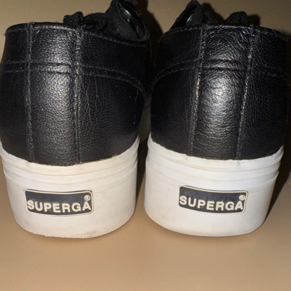 Superga Black Leather Platform Lace-Up Sneakers - Picture 5 of 5